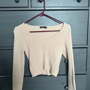 Women's Cream Ribbed Knit Top